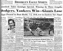 Brooklyn Eagle newspaper with headline Dodgers, Yankees Win, Giants Lose