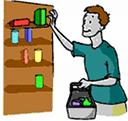 person putting items onto shelf
