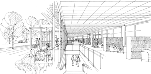 Artist's rendering of what the new library entry may look like. Section view from inside.